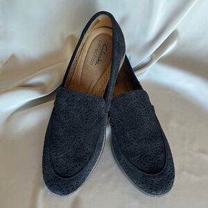 Clark’s “Trish Cove” Black Suede Loafers
